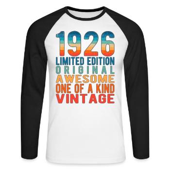 Limited Edition Since 1926 Birthday Vintage 1926 - Unisex Long Sleeve Baseball T-Shirt - white/black - Front - Nik (191cm)