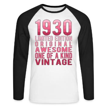 Limited Edition Since 1930 Birthday Vintage 1930's - Unisex Long Sleeve Baseball T-Shirt - white/black - Front - Nik (191cm)