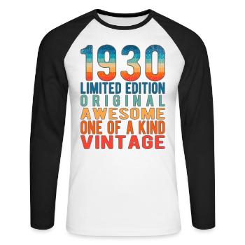 Limited Edition Since 1930 Birthday Vintage 1930's - Unisex Long Sleeve Baseball T-Shirt - white/black - Front - Nik (191cm)