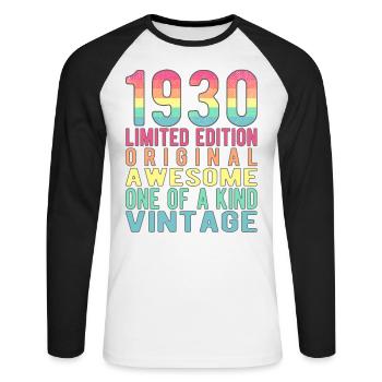 Limited Edition Since 1930 Birthday Vintage 1930's - Unisex Long Sleeve Baseball T-Shirt - white/black - Front - Nik (191cm)