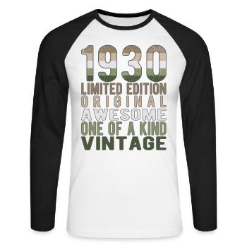 Limited Edition Since 1930 Birthday Vintage 1930's - Unisex Long Sleeve Baseball T-Shirt - white/black - Front - Nik (191cm)