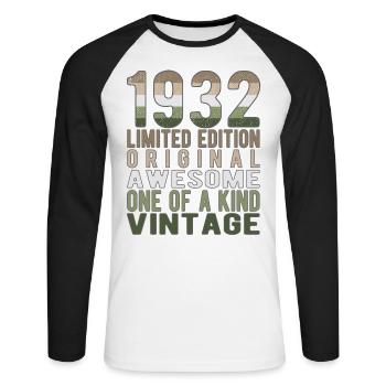 Edition limitée depuis 1932 Anniversaire Millésime 1932 - T-shirt baseball manches longues Homme - blanc/noir - Devant - Nik (191cm)