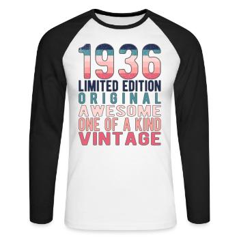 Edition limitée depuis 1936 Anniversaire Millésime 1936 - T-shirt baseball manches longues Homme - blanc/noir - Devant - Nik (191cm)