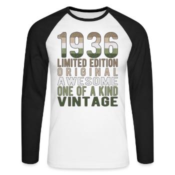 Edition limitée depuis 1936 Anniversaire Millésime 1936 - T-shirt baseball manches longues Homme - blanc/noir - Devant - Nik (191cm)