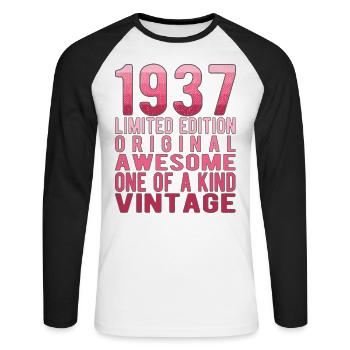 Limited Edition Since 1937 Birthday Vintage 1937 - Unisex Long Sleeve Baseball T-Shirt - white/black - Front - Nik (191cm)