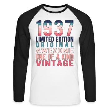 Edition limitée depuis 1937 Anniversaire Millésime 1937 - T-shirt baseball manches longues Homme - blanc/noir - Devant - Nik (191cm)