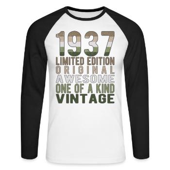 Limited Edition Since 1937 Birthday Vintage 1937 - Unisex Long Sleeve Baseball T-Shirt - white/black - Front - Nik (191cm)
