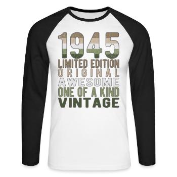 Limited Edition Since 1945 Birthday Vintage 1945 - Unisex Long Sleeve Baseball T-Shirt - white/black - Front - Nik (191cm)