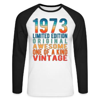 Edition limitée depuis 1973 Anniversaire Millésime 1973 - T-shirt baseball manches longues Homme - blanc/noir - Devant - Nik (191cm)