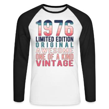 Edition limitée depuis 1976 Anniversaire Millésime 1976 - T-shirt baseball manches longues Homme - blanc/noir - Devant - Nik (191cm)