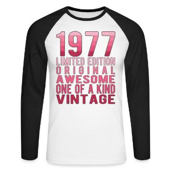 Limited Edition Since 1977 Birthday Vintage 1977 - Unisex Long Sleeve Baseball T-Shirt - white/black - Front - Nik (191cm)