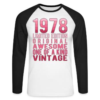 Edition limitée depuis 1978 Anniversaire Millésime 1978 - T-shirt baseball manches longues Homme - blanc/noir - Devant - Nik (191cm)