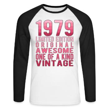 Edition limitée depuis 1979 Anniversaire Millésime 1979 - T-shirt baseball manches longues Homme - blanc/noir - Devant - Nik (191cm)