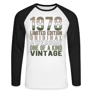 Edition limitée depuis 1978 Anniversaire Millésime 1978 - T-shirt baseball manches longues Homme - blanc/noir - Devant - Nik (191cm)