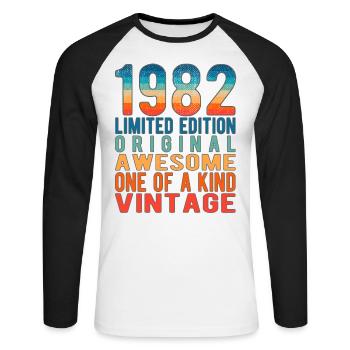 Edition limitée depuis 1982 Anniversaire Millésime 1982 - T-shirt baseball manches longues Homme - blanc/noir - Devant - Nik (191cm)
