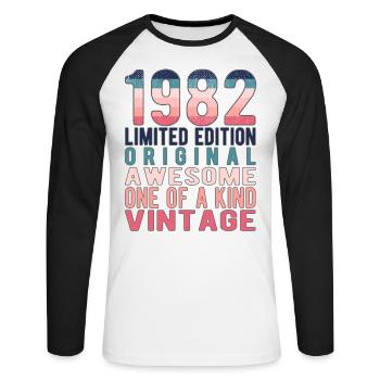 Edition limitée depuis 1982 Anniversaire Millésime 1982 - T-shirt baseball manches longues Homme - blanc/noir - Devant - Nik (191cm)
