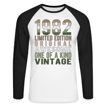 Edition limitée depuis 1982 Anniversaire Millésime 1982 - T-shirt baseball manches longues Homme - blanc/noir - Devant - Nik (191cm)