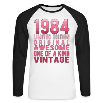 Edition limitée depuis 1984 Anniversaire Millésime 1984 - T-shirt baseball manches longues Homme - blanc/noir - Devant - Nik (191cm)