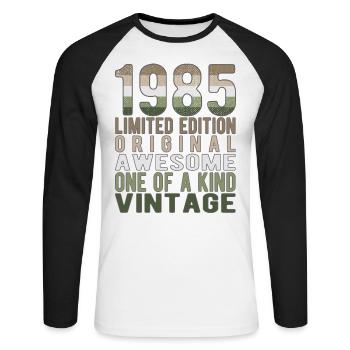 Edition limitée depuis 1985 Anniversaire Millésime 1985 - T-shirt baseball manches longues Homme - blanc/noir - Devant - Nik (191cm)