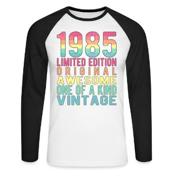Edition limitée depuis 1985 Anniversaire Millésime 1985 - T-shirt baseball manches longues Homme - blanc/noir - Devant - Nik (191cm)
