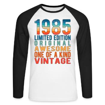 Edition limitée depuis 1985 Anniversaire Millésime 1985 - T-shirt baseball manches longues Homme - blanc/noir - Devant - Nik (191cm)