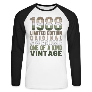 Edition limitée depuis 1988 Anniversaire Millésime 1988 - T-shirt baseball manches longues Homme - blanc/noir - Devant - Nik (191cm)