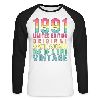 Edition limitée depuis 1991 Anniversaire Millésime 1991 - T-shirt baseball manches longues Homme - blanc/noir - Devant - Nik (191cm)
