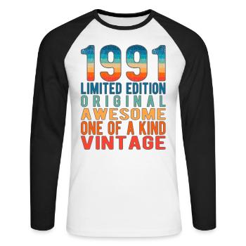 Edition limitée depuis 1991 Anniversaire Millésime 1991 - T-shirt baseball manches longues Homme - blanc/noir - Devant - Nik (191cm)