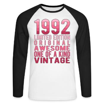 Edition limitée depuis 1992 Anniversaire Millésime 1992 - T-shirt baseball manches longues Homme - blanc/noir - Devant - Nik (191cm)