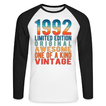 Edition Limitée Depuis 1992 Anniversaire Millésime 1992 - T-shirt baseball manches longues Homme - blanc/noir - Devant - Nik (191cm)