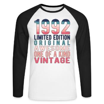 Edition Limitée Depuis 1992 Anniversaire Millésime 1992 - T-shirt baseball manches longues Homme - blanc/noir - Devant - Nik (191cm)