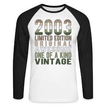 Limited Edition Since 2003 Birthday Vintage 2003 - Unisex Long Sleeve Baseball T-Shirt - white/black - Front - Nik (191cm)