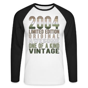 Edition limitée depuis 2004 Anniversaire Millésime 2004 - T-shirt baseball manches longues Homme - blanc/noir - Devant - Nik (191cm)