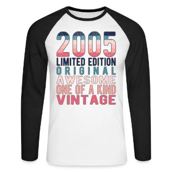 Edition limitée depuis 2005 Anniversaire Millésime 2005 - T-shirt baseball manches longues Homme - blanc/noir - Devant - Nik (191cm)