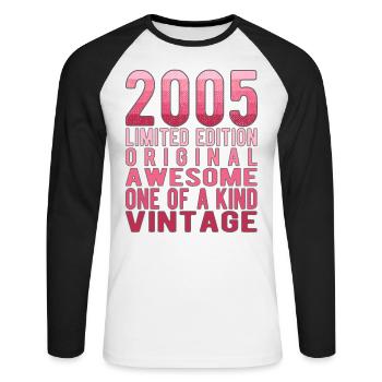 Edition limitée depuis 2005 Anniversaire Millésime 2005 - T-shirt baseball manches longues Homme - blanc/noir - Devant - Nik (191cm)