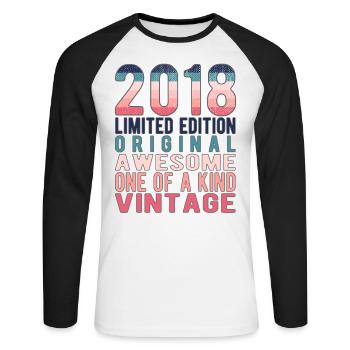 Limited Edition Since 2018 Birthday Vintage 2018 - Unisex Long Sleeve Baseball T-Shirt - white/black - Front - Nik (191cm)