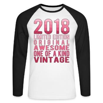 Limited Edition Since 2018 Birthday Vintage 2018 - Unisex Long Sleeve Baseball T-Shirt - white/black - Front - Nik (191cm)