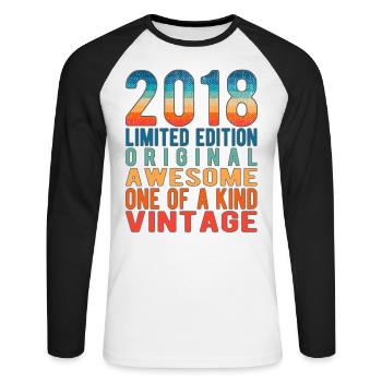 Limited Edition Since 2018 Birthday Vintage 2018 - Unisex Long Sleeve Baseball T-Shirt - white/black - Front - Nik (191cm)