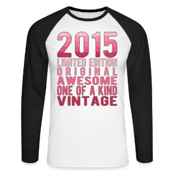 Edition Limitée Depuis 2015 Anniversaire Millésime 2015 - T-shirt baseball manches longues Homme - blanc/noir - Devant - Nik (191cm)