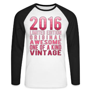 Edition limitée depuis 2016 Anniversaire Millésime 2016 - T-shirt baseball manches longues Homme - blanc/noir - Devant - Nik (191cm)