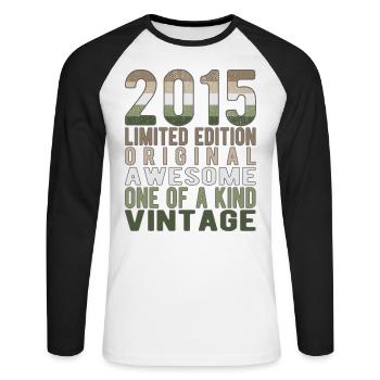 Edition limitée depuis 2015 Anniversaire Millésime 2015 - T-shirt baseball manches longues Homme - blanc/noir - Devant - Nik (191cm)