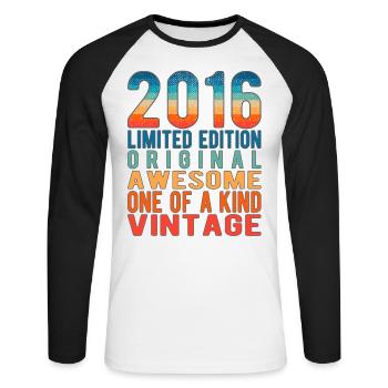Edition limitée depuis 2016 Anniversaire Millésime 2016 - T-shirt baseball manches longues Homme - blanc/noir - Devant - Nik (191cm)