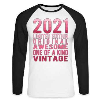 Limited Edition Since 2021 Birthday Vintage 2021 - Unisex Long Sleeve Baseball T-Shirt - white/black - Front - Nik (191cm)