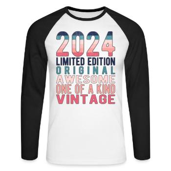 Edition limitée depuis 2024 Anniversaire Millésime 2024 - T-shirt baseball manches longues Homme - blanc/noir - Devant - Nik (191cm)
