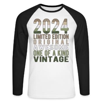 Edition limitée depuis 2024 Anniversaire Millésime 2024 - T-shirt baseball manches longues Homme - blanc/noir - Devant - Nik (191cm)
