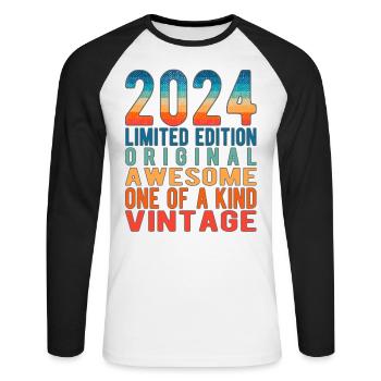 Edition limitée depuis 2024 Anniversaire Millésime 2024 - T-shirt baseball manches longues Homme - blanc/noir - Devant - Nik (191cm)