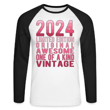 Edition limitée depuis 2024 Anniversaire Millésime 2024 - T-shirt baseball manches longues Homme - blanc/noir - Devant - Nik (191cm)
