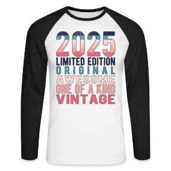 Edition limitée depuis 2025 Anniversaire Millésime 2025 - T-shirt baseball manches longues Homme - blanc/noir - Devant - Nik (191cm)