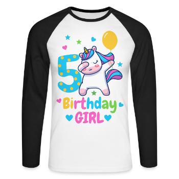 Licorne de 5ème anniversaire - T-shirt baseball manches longues Homme - blanc/noir - Devant - Nik (191cm)