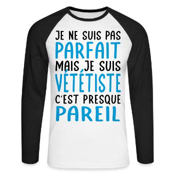 Je ne suis pas parfait mais je suis vététiste - T-shirt baseball manches longues Homme - blanc/noir - Devant - Nik (191cm)